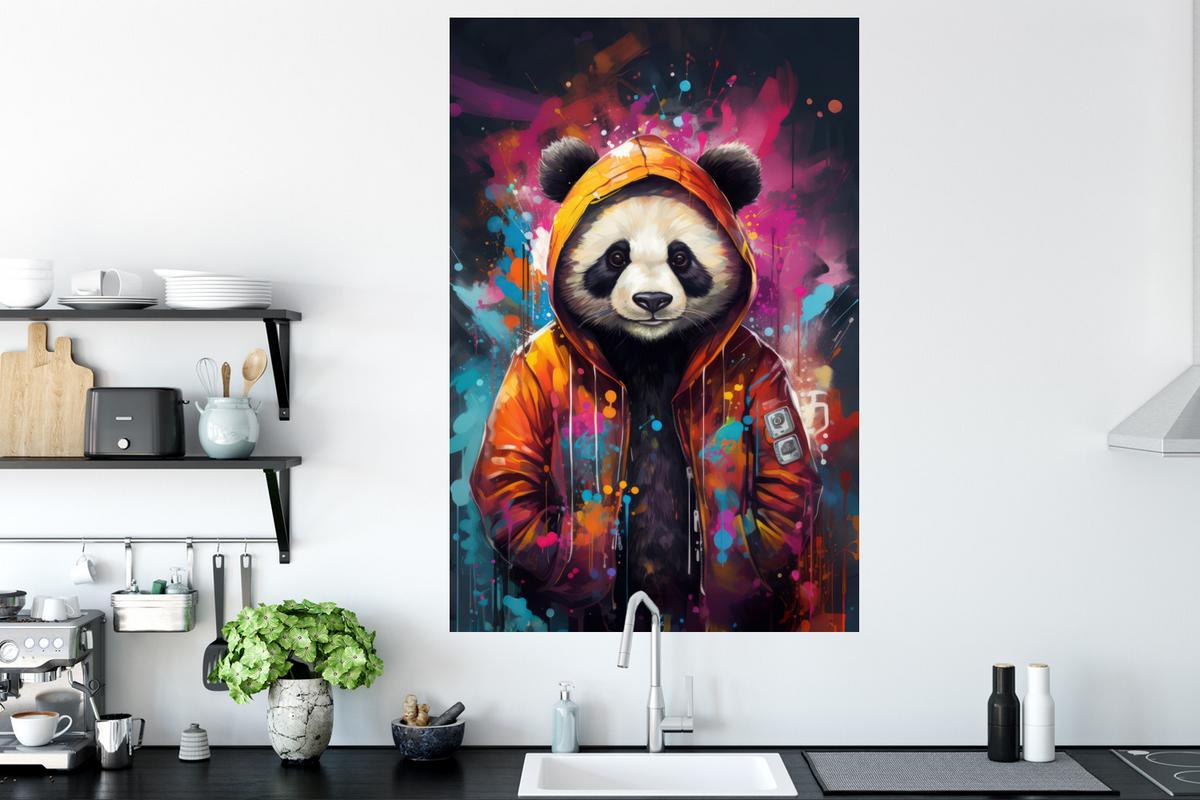 WANDTATTOO Panda - Jacke - Graffiti - Orange Wandaufkleber 80x120 cm - Orange, Kunststoff (80/120/0.1cm) - MuchoWow
