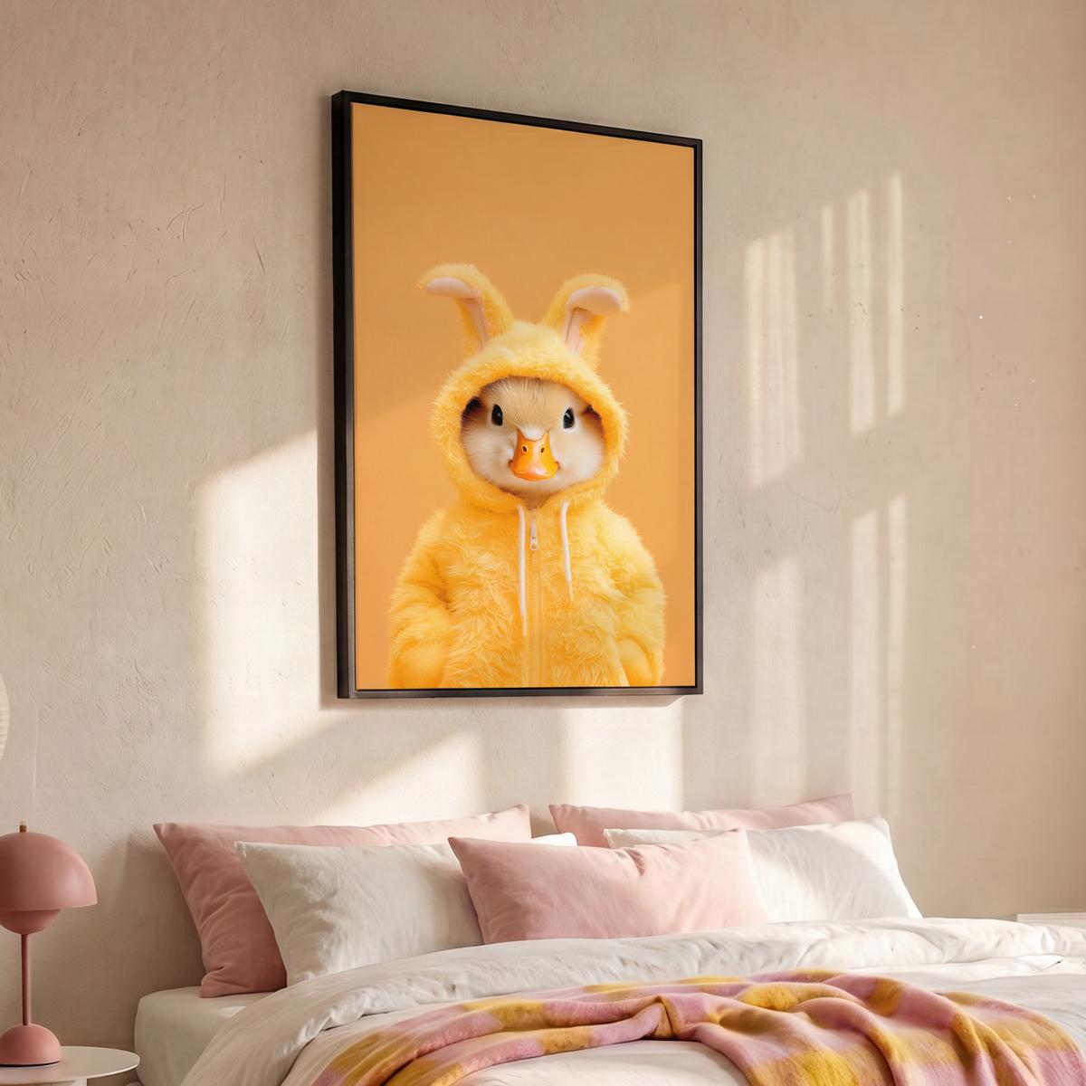 LEINWAND Bilder mit Rahmen - Osterhase - Kostüm - Ente - 80x120 - Gelb, Textil (80/120cm) - MuchoWow