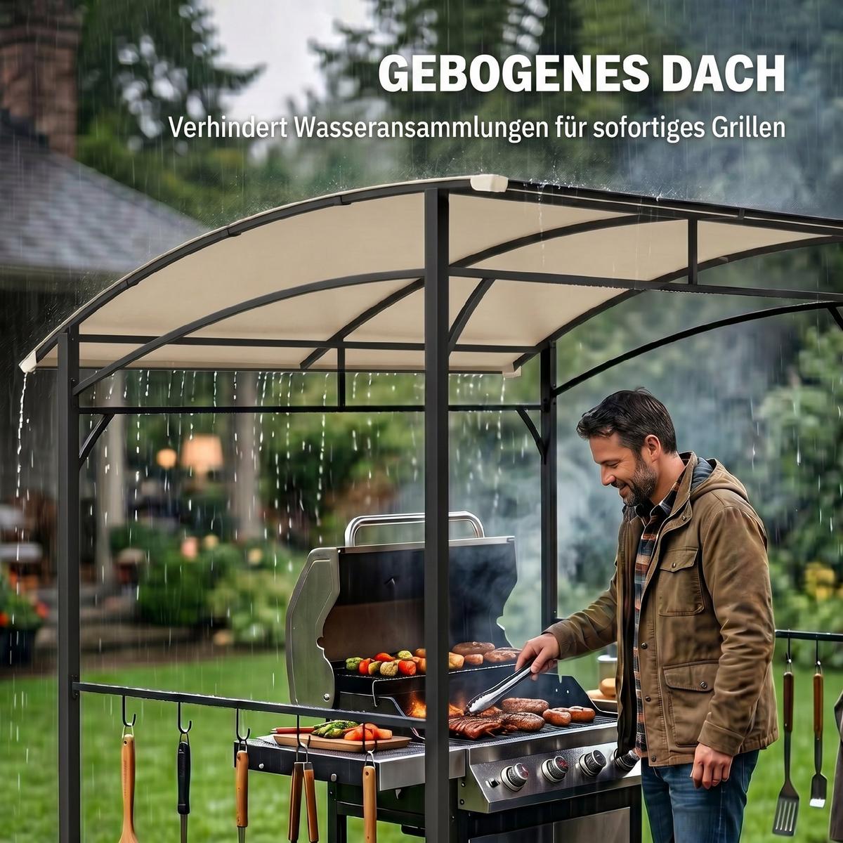 GRILLPAVILLON, Polyester, Beige+Schwarz - Beige, Metall (150/220/215cm) - Outsunny