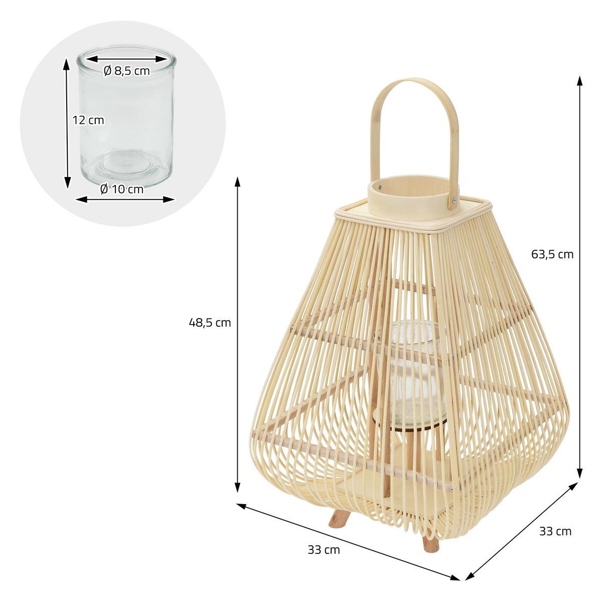 BAMBUS LATERNE H: 63,5 cm Holzfarbe Boho Stil - Naturfarben, Holz (33/63.5/33cm)