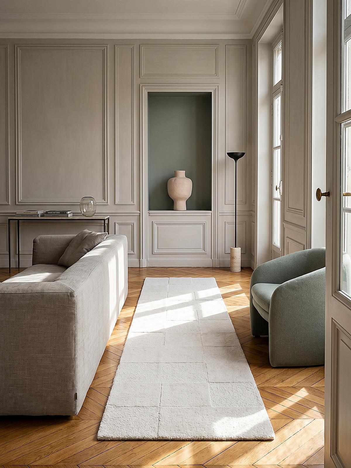 TEPPICH aus Wolle DEBEN in Elfenbein, mit Schachbrettmuster, 60 x 230 cm - Beige, Textil (60/230cm) - KADIMA DESIGN