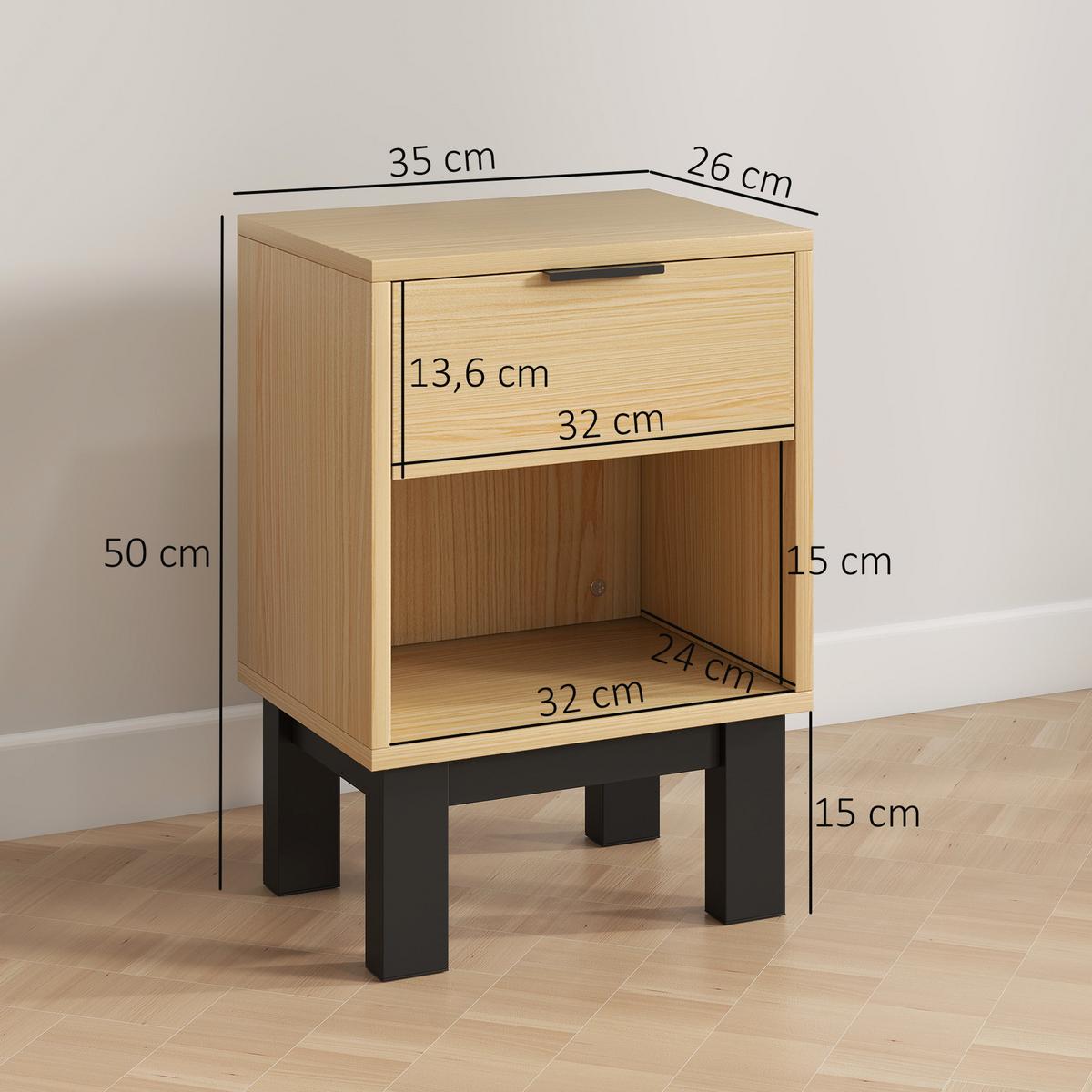 NACHTTISCH Spanplatte Eiche - Eichefarben/Schwarz, Holzwerkstoff (26/50/35cm) - HOMCOM