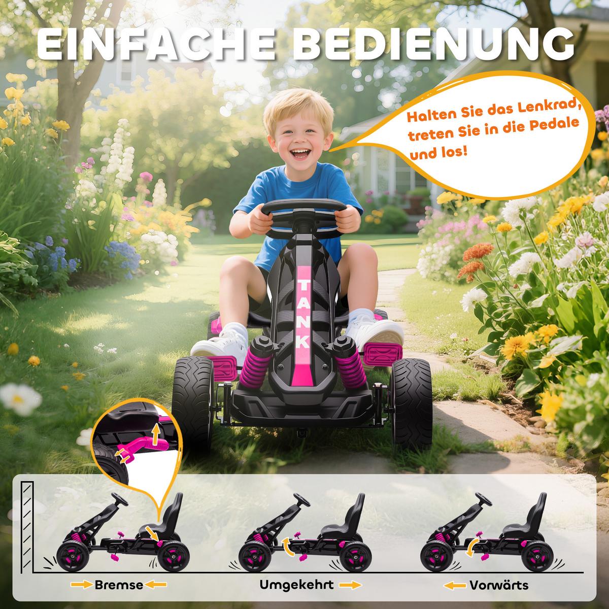 KINDER-GOKART Kunststoff Metall Rosa - Rosa, Kunststoff (100/59/60.5cm) - AIYAPLAY