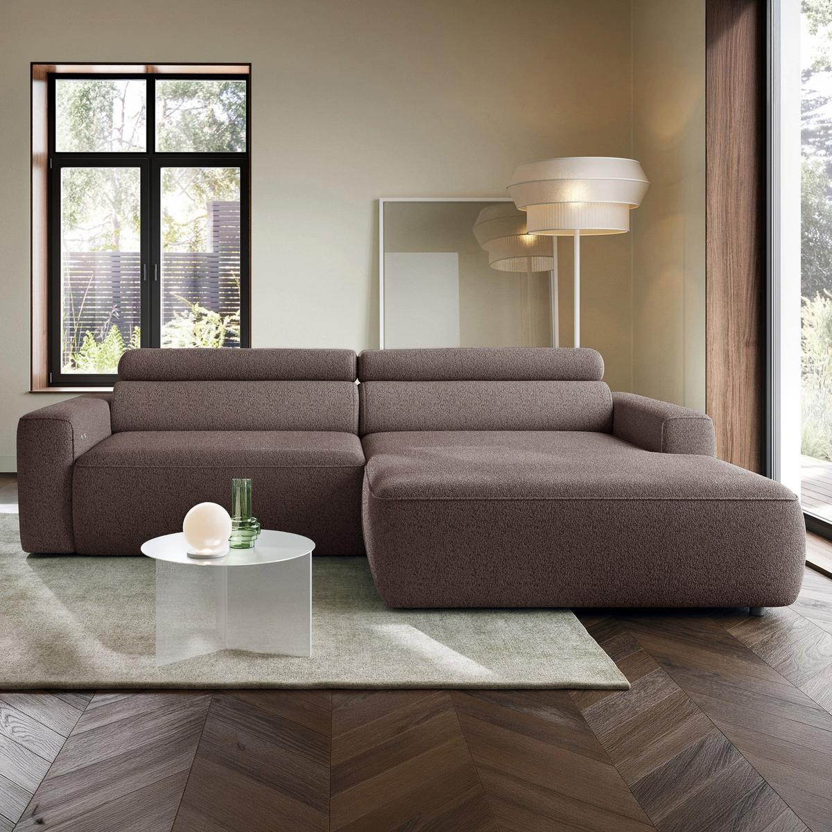 ECKSOFA Fando mit Schlaffunktion, L-Form, 4-Sitzer 252 cm, rechts Flechtstoff Hellbraun - Hellbraun/Schwarz, Kunststoff/Textil (182/252cm) - Selsey