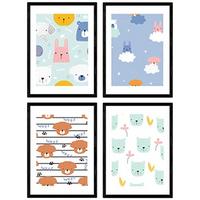 POSTER Set mit 4 tierischem A3 Schwarzer Rahmen - Schwarz, Papier (29.7/3cm) - Nacnic
