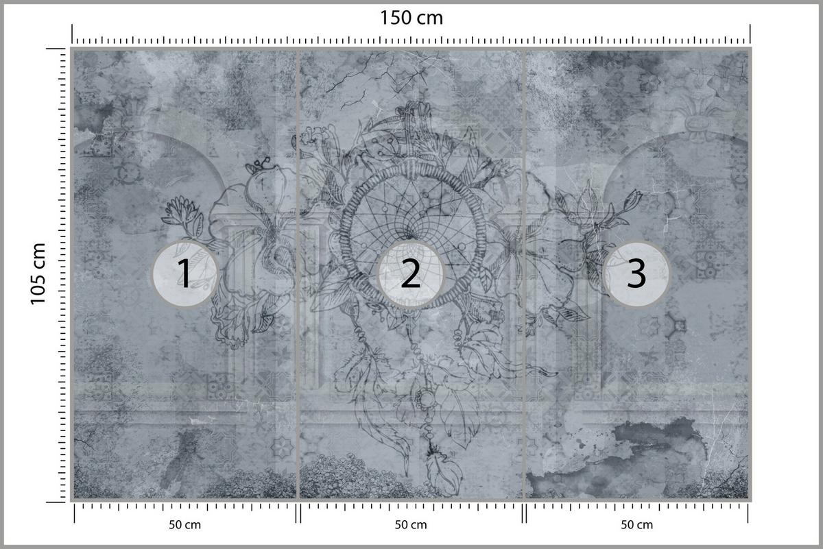 FOTOTAPETE für Schlafzimmer Traumfänger Vintage Säulen 150x105 - Grau, Papier (150/105cm) - Muralo