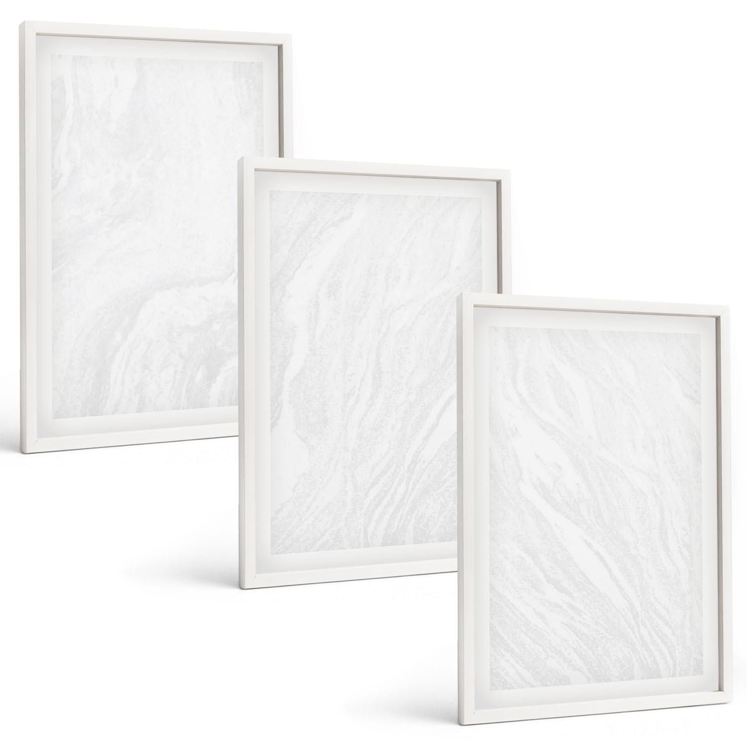 BILDER SET 3er Set - 40x60 cm Weißer Rahmen - Elegante Marmorstruktur - Weiß, Kunststoff (40/60cm) - TULUP