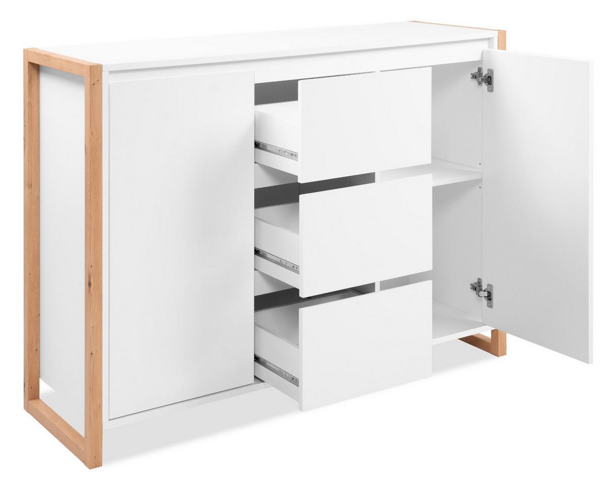 SIDEBOARD weiß, Eiche Artisan 120 x 88 cm, Kommode mit viel Stauraum - Weiß/Eiche Artisan, Holzwerkstoff (120/88/40cm) - Furn.Design