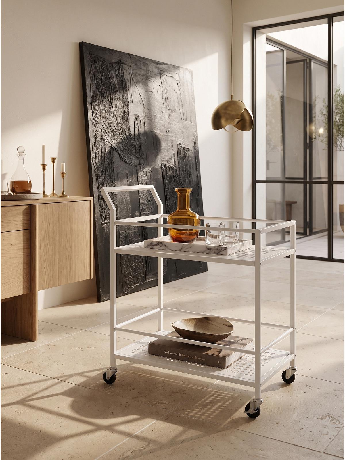 SERVIERWAGEN ALCUDIA, Eisen, mit Ablagen, mit Gitterstruktur, Weiß, 79 x 45 x 83 cm - Weiß, Metall (79/83/45cm) - KADIMA DESIGN
