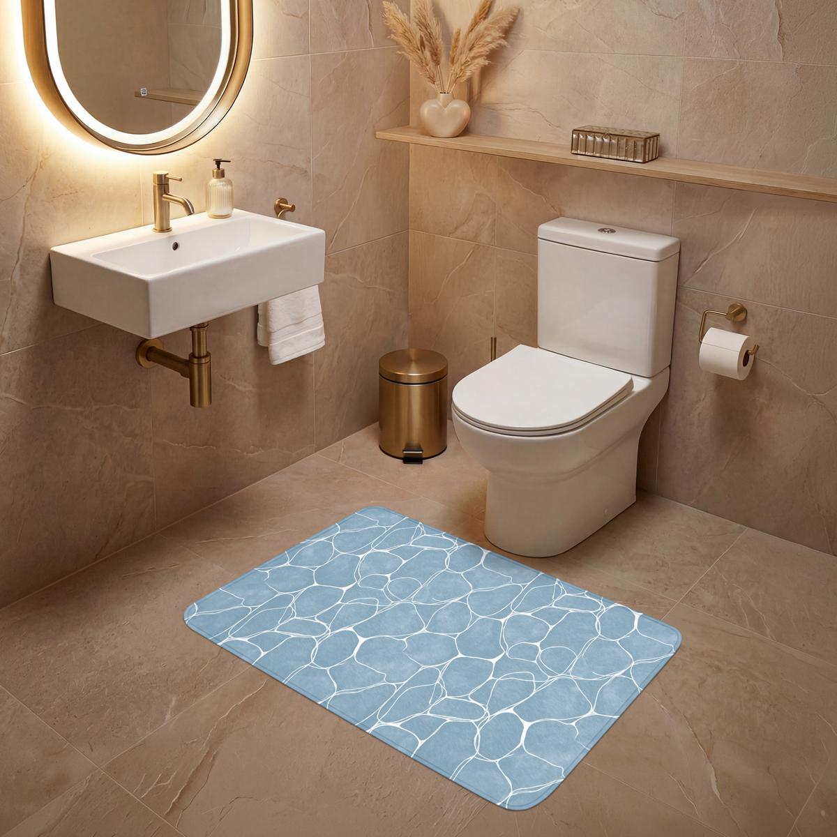 WC-VORLEGER Organisch - Muster - Blau Toilettenteppich 90x60 cm - Hellblau, Textil (90/1cm) - OnlyWow