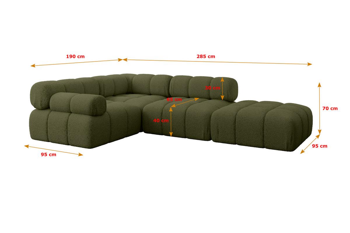ECKSOFA modulares Sofa Felto-L1 - 285x190x70 cm Grün Bouclé - Grün, Holzwerkstoff/Textil (285/190cm) - ALTDECOR