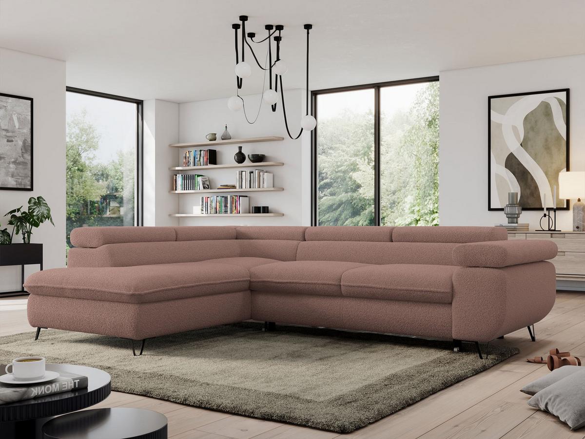 ECKSOFA PEDRO L Rosa Boucle - Links Seite - Schwarz/Rosa, Textil/Metall (208/273cm) - MKS