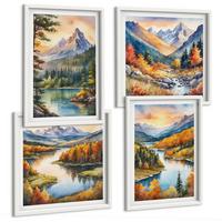 BILDER SET 4er Set - 50x50 cm & 40x60 cm Weißer Rahmen - Berglandschaften mit einem Fluss - Weiß, Kunststoff (50/50cm) - TULUP