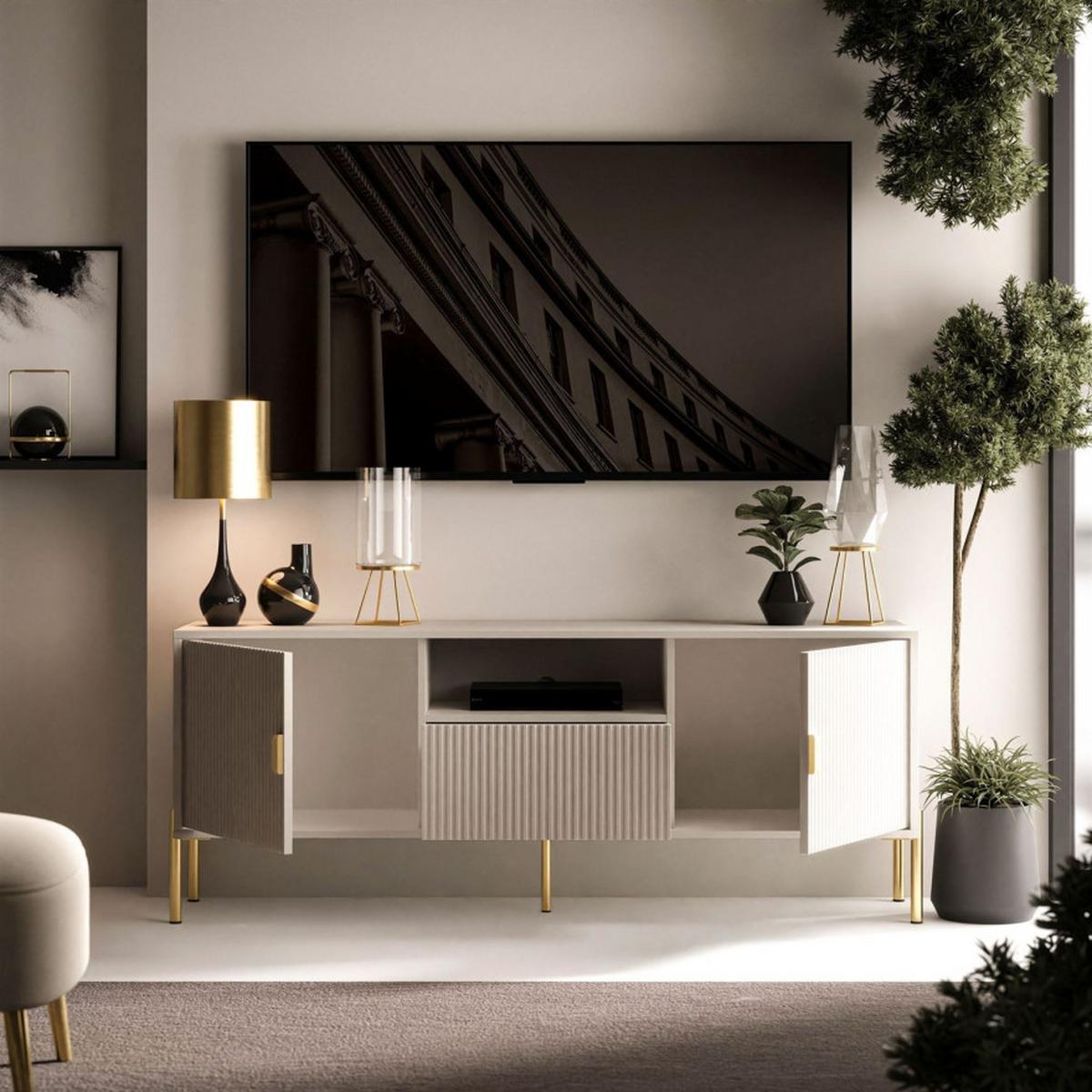 TV Rack DALIA 155 cm - Kaschmir/Goldfarben, Holzwerkstoff (155/58/40cm) - Lookway