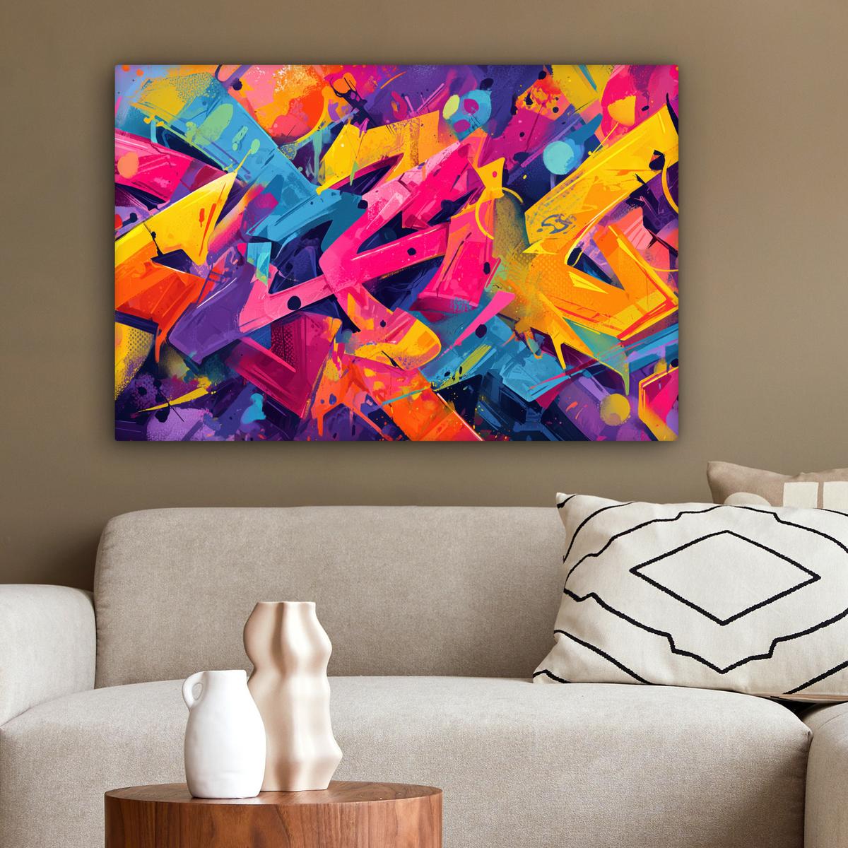 LEINWANDBILD Abstrakt - Formen - Farbenfroh Gemälde 60x40 cm - Magenta, Textil (60/40cm) - MuchoWow