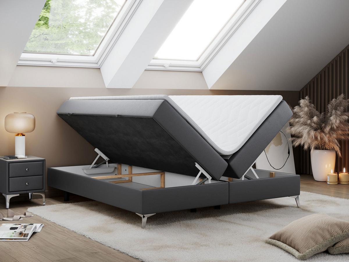 BOXBETT LESS 140/200 Dunkelgrau Kunstleder - H4 - Dunkelgrau, Holz/Textil (140/200cm) - MKS