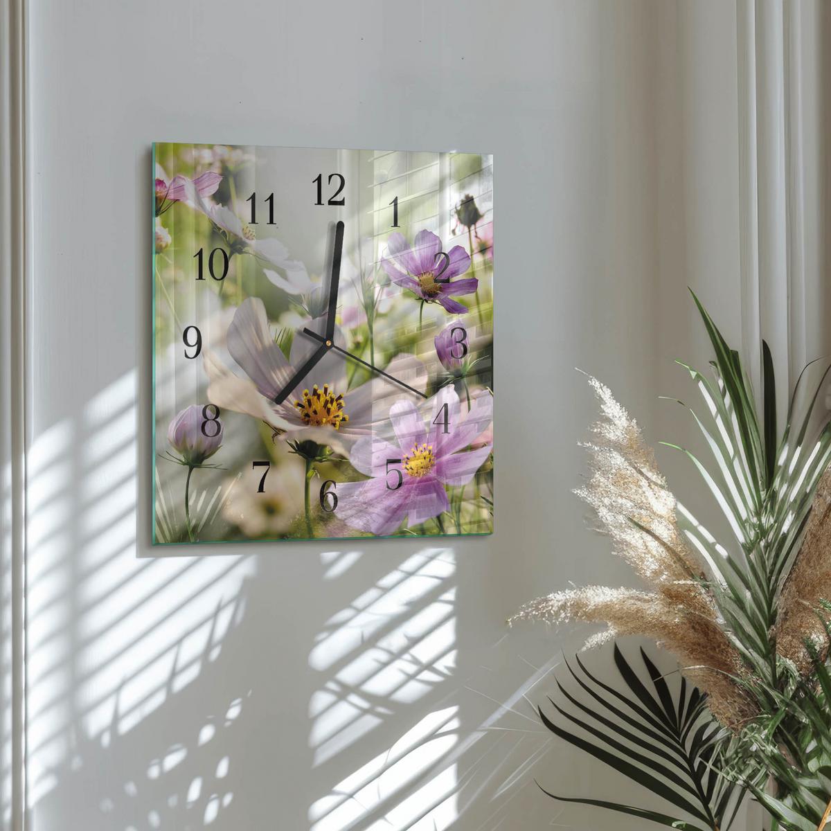 WANDUHR aus Glas 30x30 cm - Kosmeen - Pink, Glas (30/30/0.4cm) - TULUP