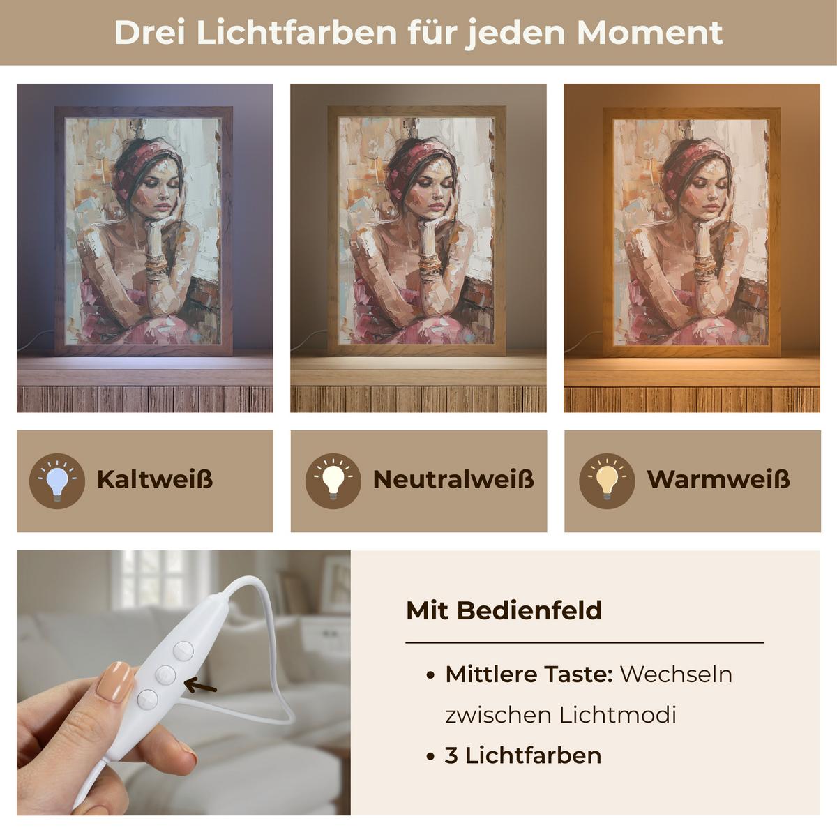 WANDLEUCHTE Frau - Lackierung - Porträt - Modern 20x30 cm - Braun, Holzwerkstoff (20/30/8cm) - OnlyWow