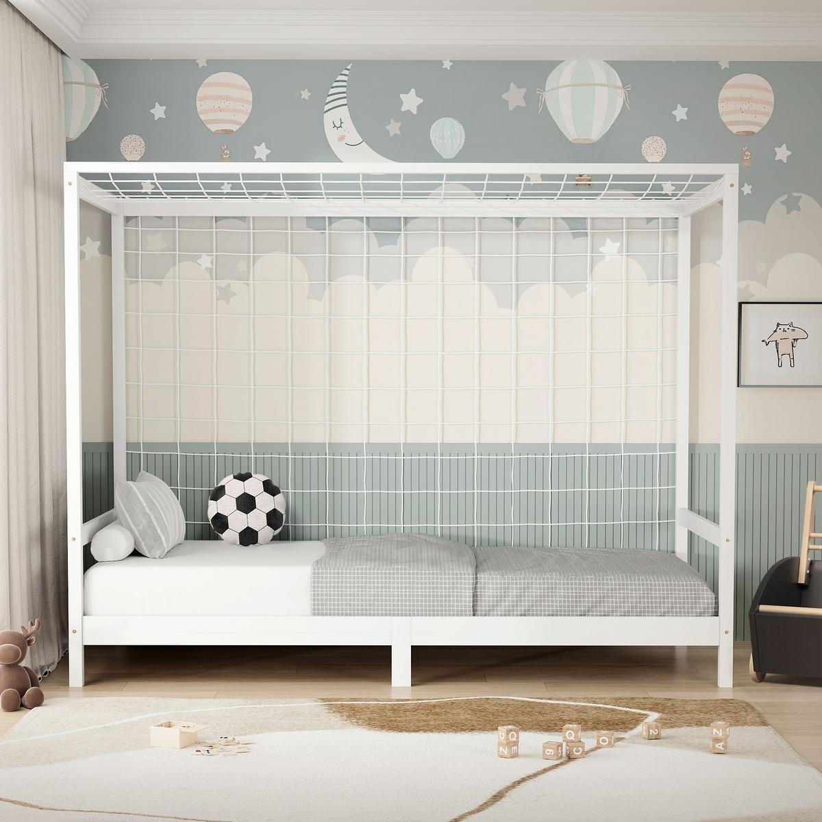 KINDERBETT Fußballtor 90x200 cm Weiß - Weiß, Holz (90/200cm) - ML-DESIGN