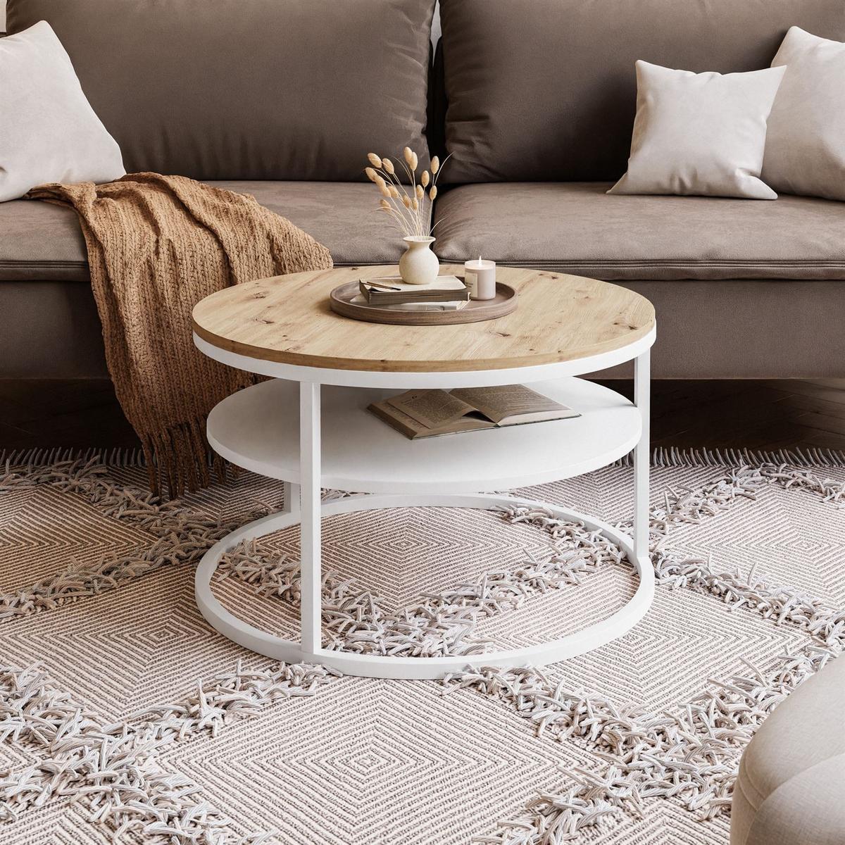 COUCHTISCH CIRI SLIM mit Regal Eichenholz Artisan - Weiß, Holzwerkstoff (60/60/42cm) - Lookway