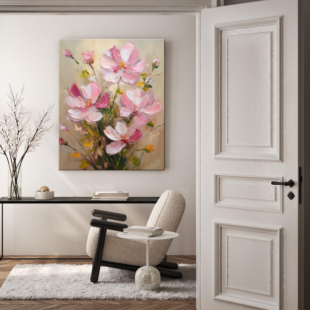 WANDBILD rosa gemalte blumen - Pink, Textil (40/60cm) - Feeby