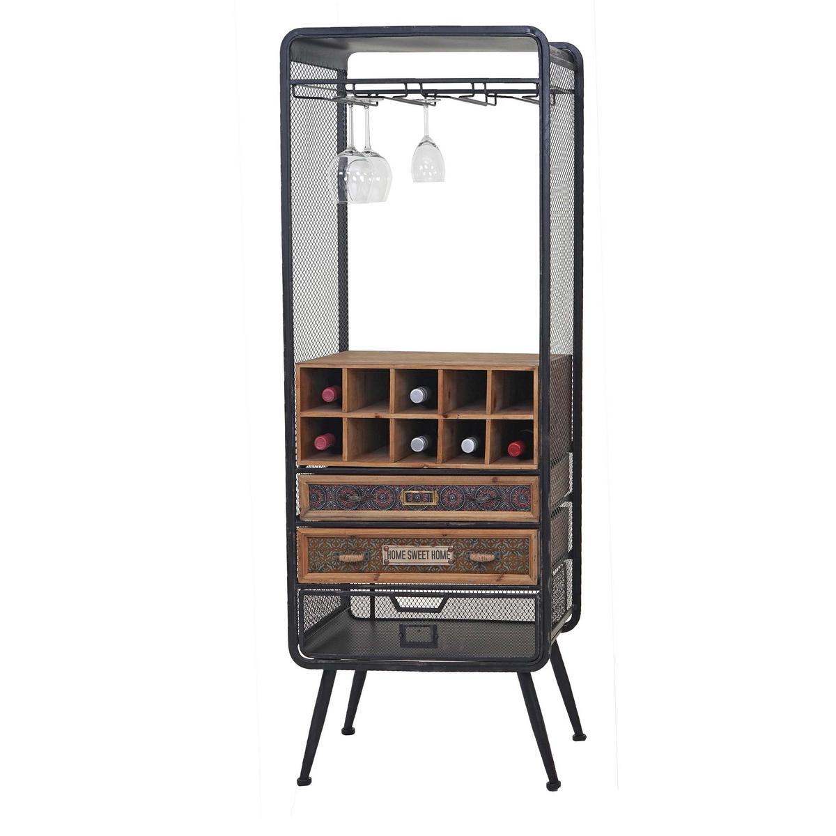 WEINREGAL Schwarz, Braun - Schwarz/Braun, Holz (57/157/38cm) - MCW