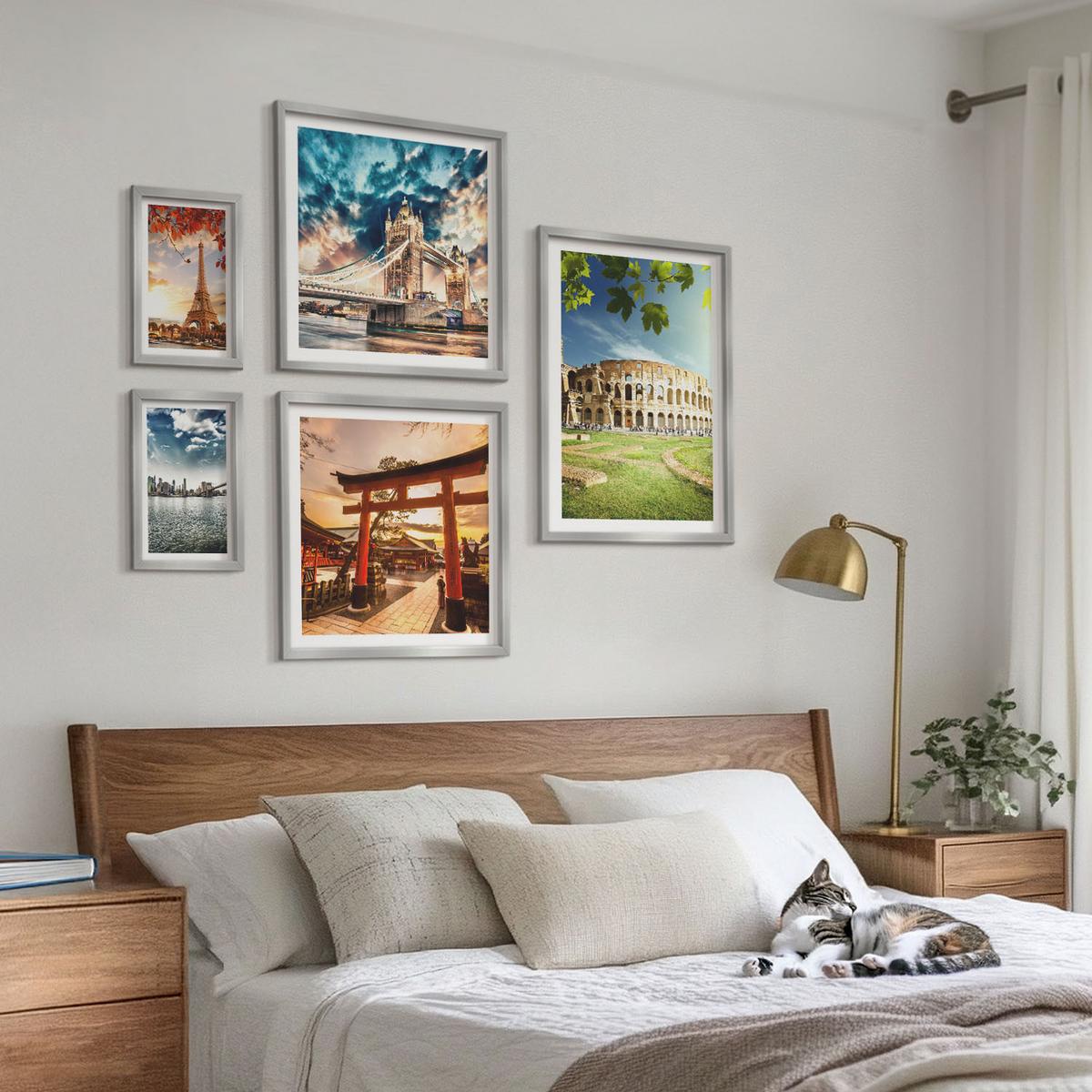 BILDER SET 5er Set - 50x50 cm & 20x30 cm & 40x60 cm Silberner Rahmen - Entspannende Zen-Steine für inneren Frieden - Silberfarben, Kunststoff (40/60cm) - TULUP