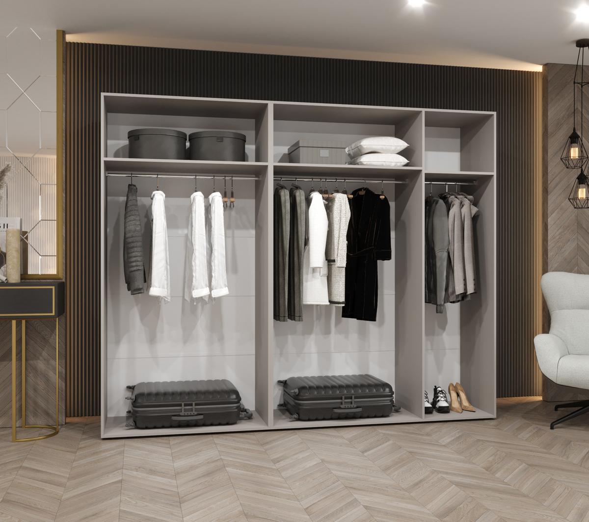 DREHTÜRENSCHRANK 202/250/52 5-türig - Kaschmir/Goldfarben, Holz (250/202/52cm) - MÖBEL KRYSPOL