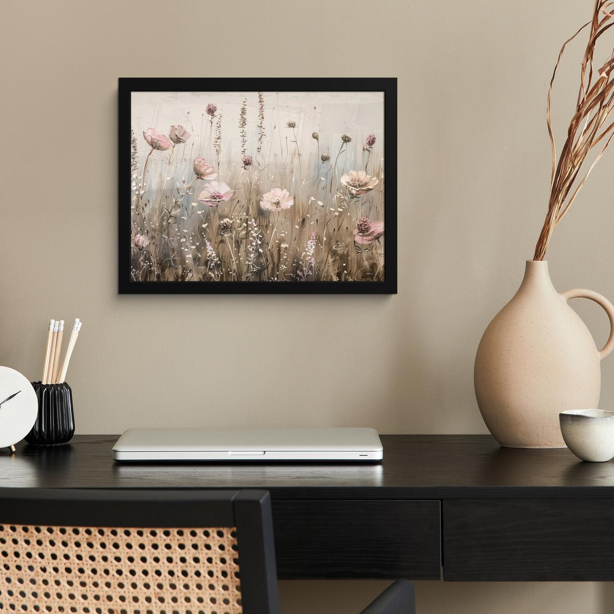 POSTER MIT RAHMENGERAHMTES BILD Blumen - Rosa - Modern - Beige 40x30 cm - Beige, Papier (40/30cm) - MuchoWow