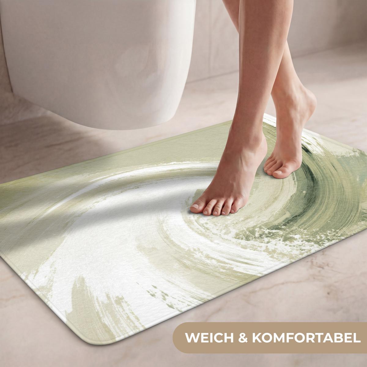 WC-VORLEGER Abstrakt - Pinselstriche - Wellen - Grün Toilettenteppich 80x50 cm - Mintgrün, Textil (80/1cm) - OnlyWow