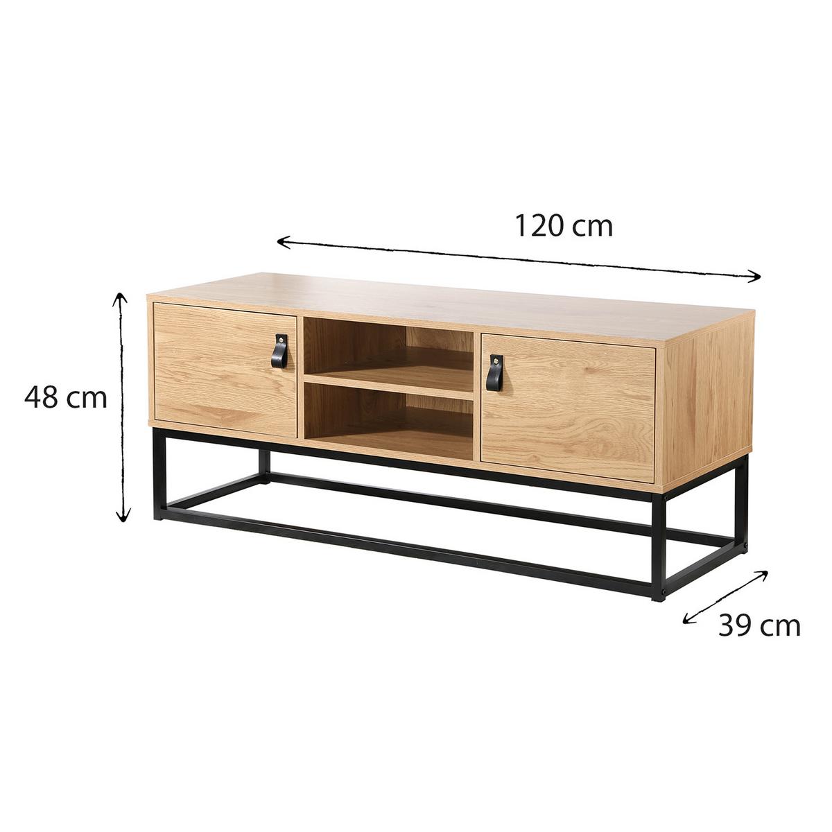 TV-MÖBEL Eiche Dekor 2 Türen und zentrale Ablage - L120 cm - Nussbaumfarben, Holzwerkstoff (122/48/122cm) - Calicosy