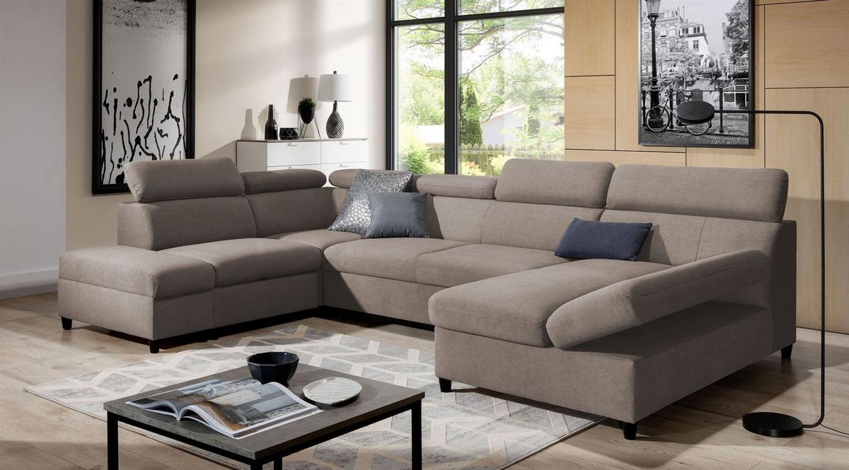 WOHNLANDSCHAFT Schlafsofa Anton - Taupe, Holzwerkstoff/Textil (342/96/205cm) - Fun Möbel