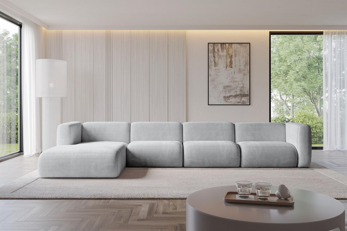 ECKSOFA Ottomane Links MIRA-L3 409x179x70 Grau Cord - Blaugrau/Schwarz, Holzwerkstoff/Kunststoff (409/179cm) - ALTDECOR