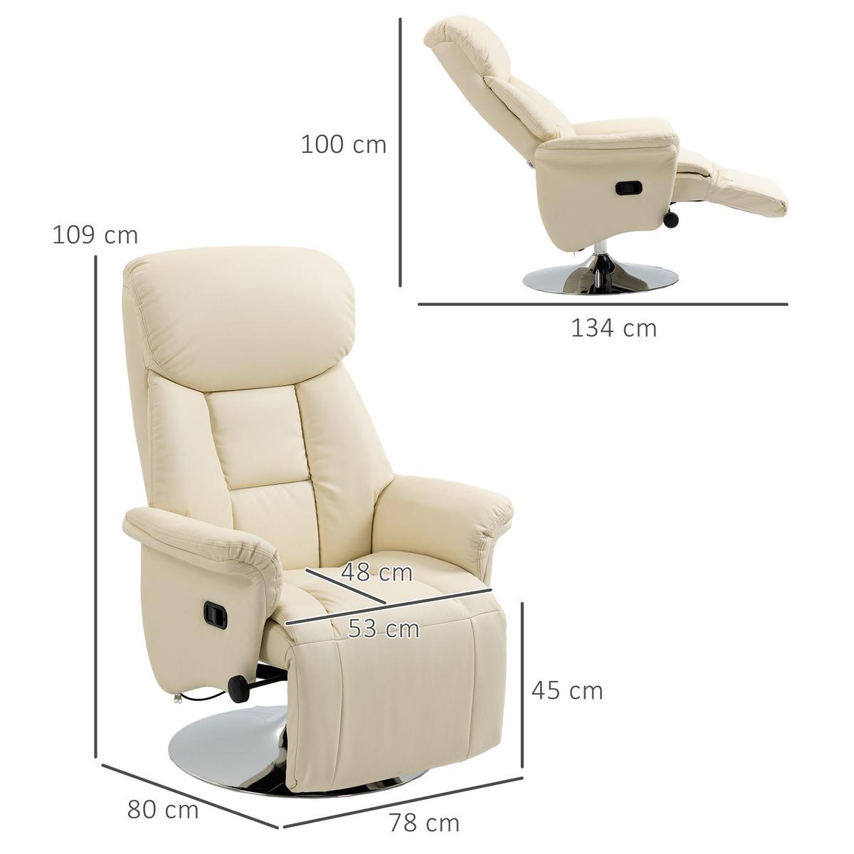 RELAXSESSEL Kunstleder Stahl Cremeweiß - Chromfarben/Creme, Kunststoff/Metall (78/109/80cm) - HOMCOM