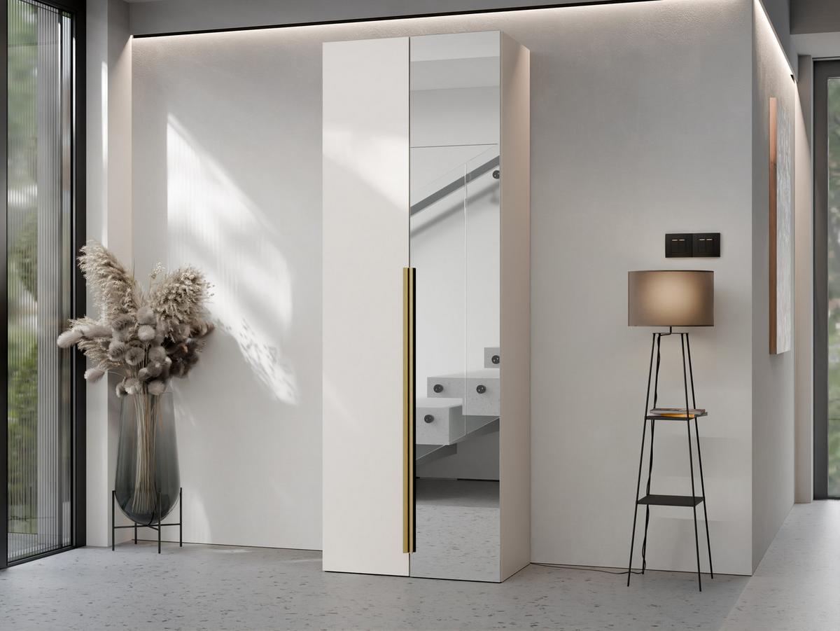 KLEIDERSCHRANK Kerkin 2D mit Spiegel - Sandfarben/Goldfarben, Holzwerkstoff/Kunststoff (70/200/42cm) - MIRJAN24