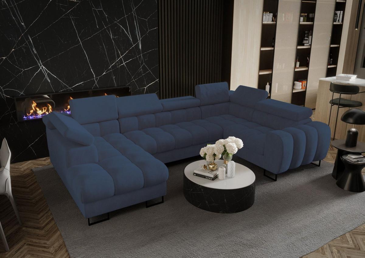 WOHNLANDSCHAFT Bastien - Blau, Holzwerkstoff/Textil (195/95/350cm) - Fun Möbel