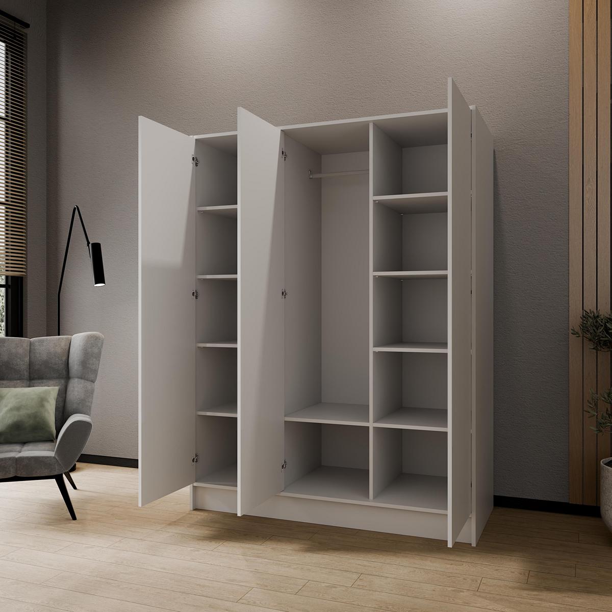 DREHTÜRENSCHRANK VELAR 150/200/51 cm Modern Kleiderschrank 3-türig Weiß - Weiß, Holzwerkstoff (150/200/51cm) - MASSENO