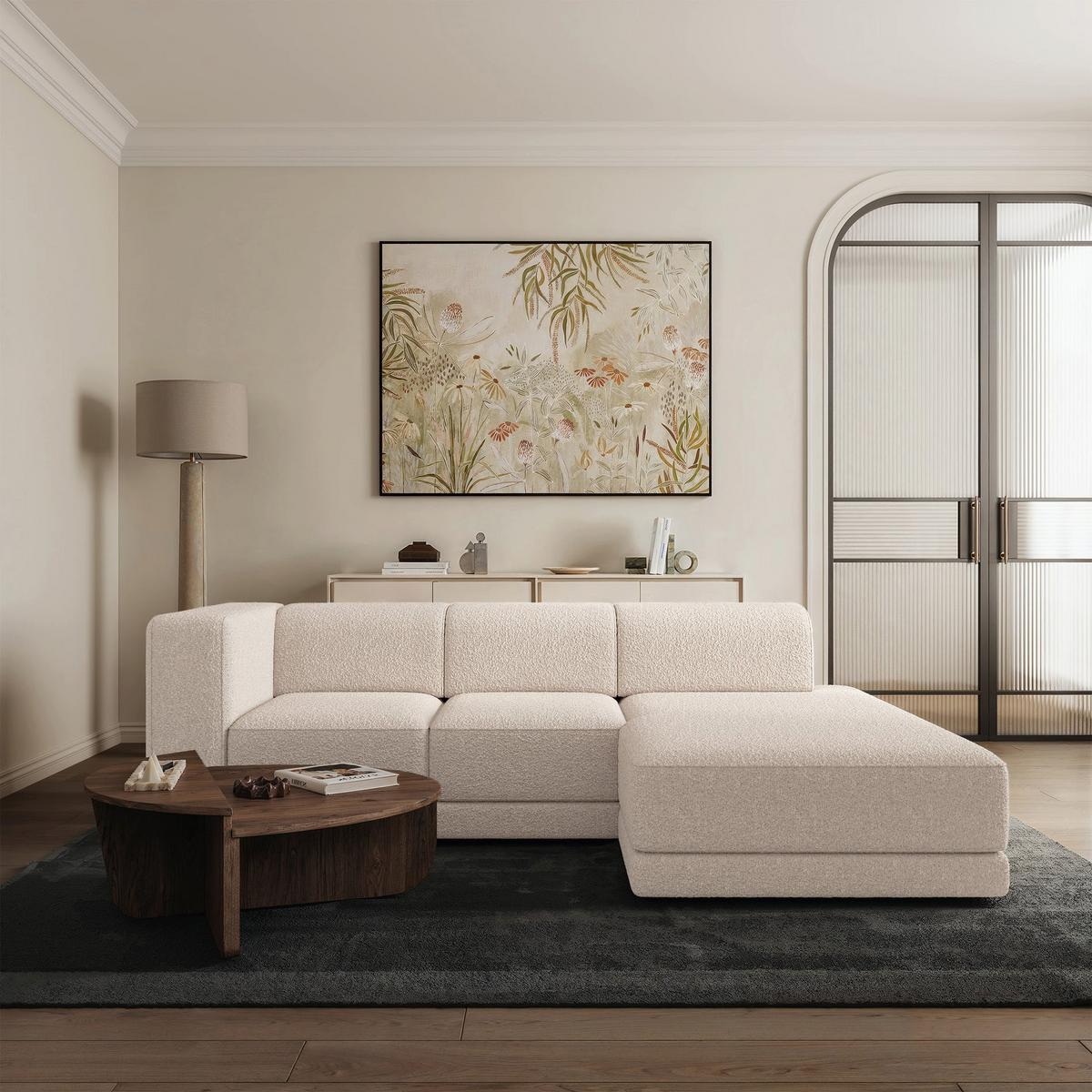 ECKSOFA Novals L-Form, 4-Sitzer, rechts 278 cm - Creme/Schwarz, Holz/Kunststoff (168/278cm) - Selsey
