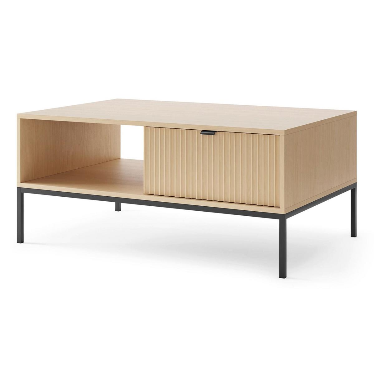 COUCHTISCH Vellore Holzoptik Eiche Schwarzgestell 104 x 68 cm - Beige/Schwarz, Holzwerkstoff/Metall (68/104/46cm) - Selsey