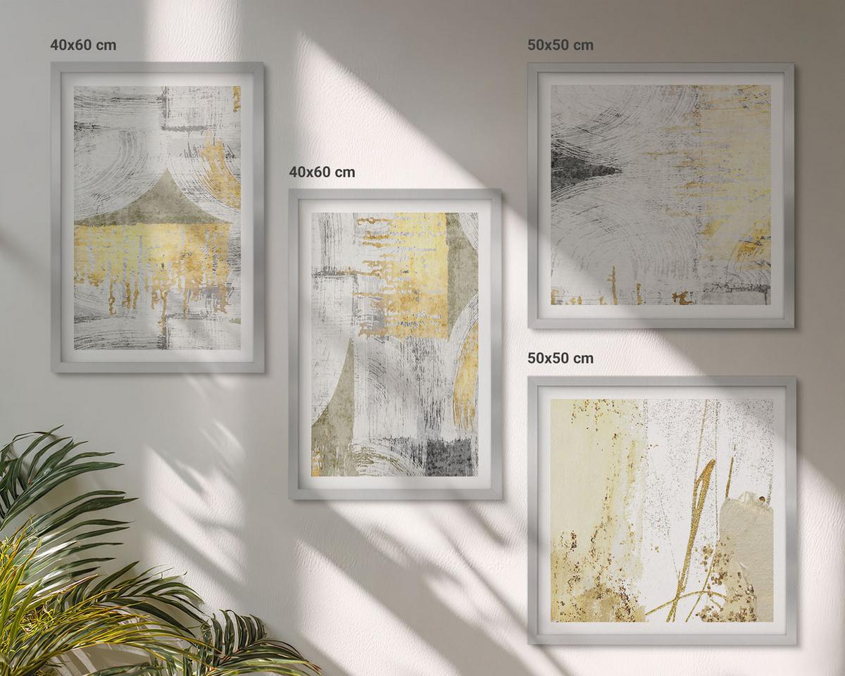 BILDER SET 4er Set - 50x50 cm & 40x60 cm Silberner Rahmen - Abstrakte minimalistische Muster - Silberfarben, Kunststoff (50/50cm) - TULUP