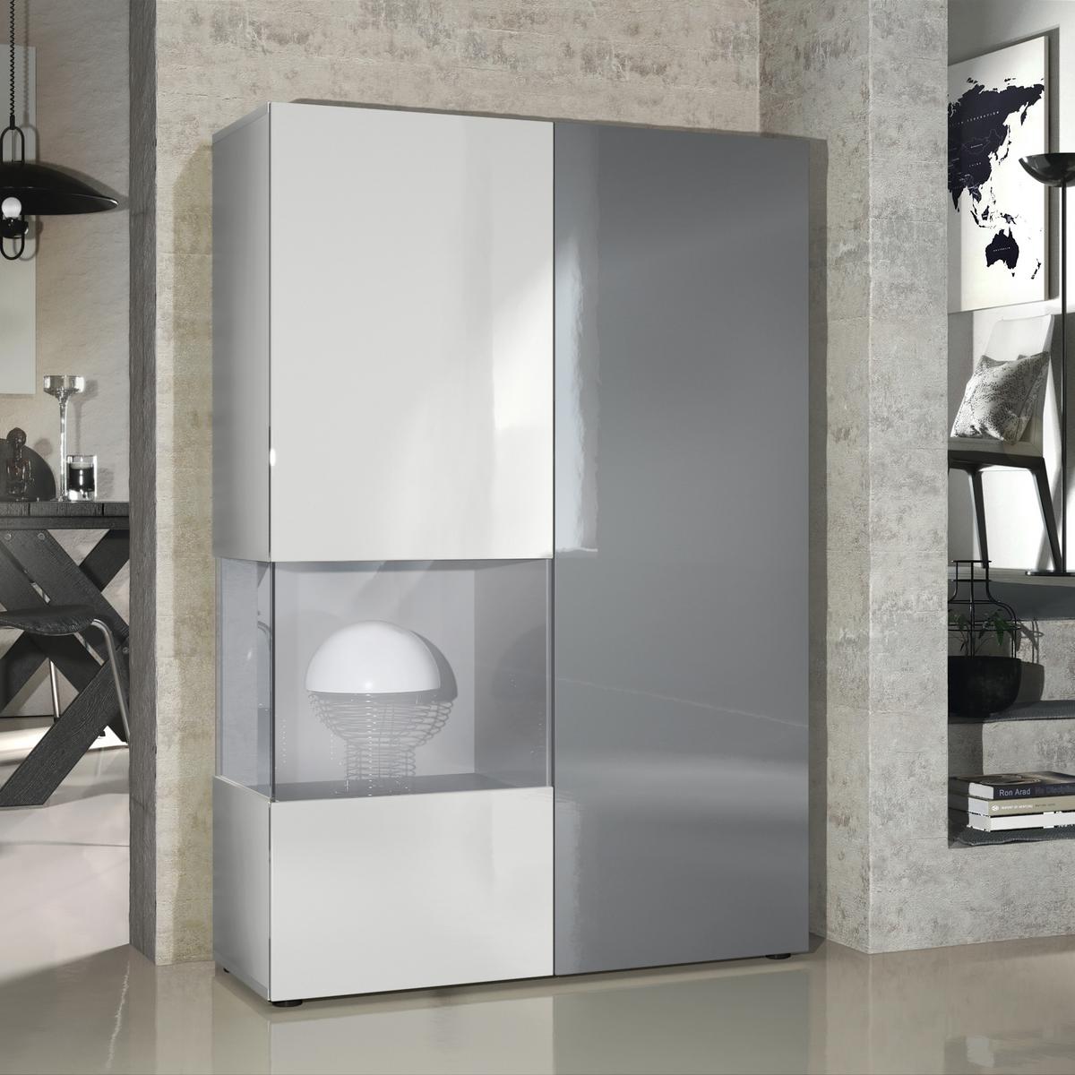 VITRINE Morena Tür und Einsatz in Grau Hochglanz - Grau, Holzwerkstoff (91.5/136.5/37cm) - Vladon