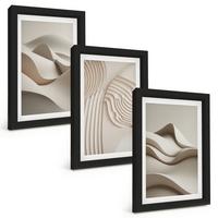 BILDER SET 3er Set - 20x30 cm Schwarzer Rahmen - Abstrakte beige Wellen - Schwarz, Kunststoff (20/30cm) - TULUP