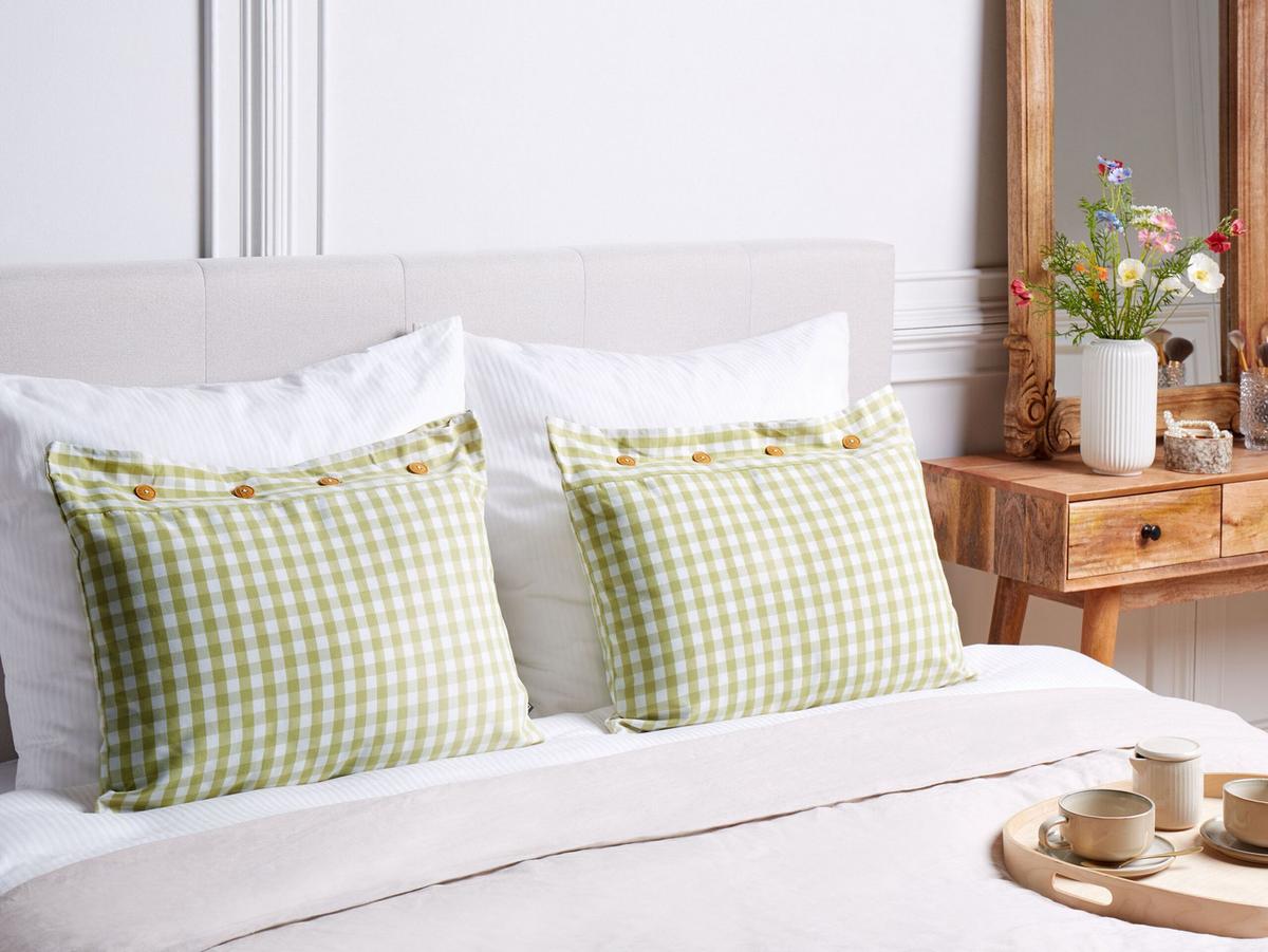 DEKOKISSEN 2er-Set Olivgrün 40/60 cm Talya - Weiß/Braun, Textil (60/40cm) - Beliani