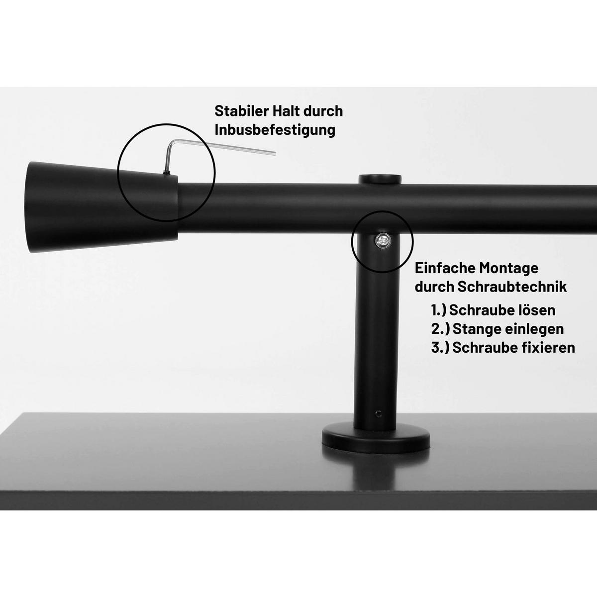 GARDINENSTANGE auf Maß 1-lauf Wandmontage Kegel 240cm - Schwarz, Metall (240cm) - Deco-Raum