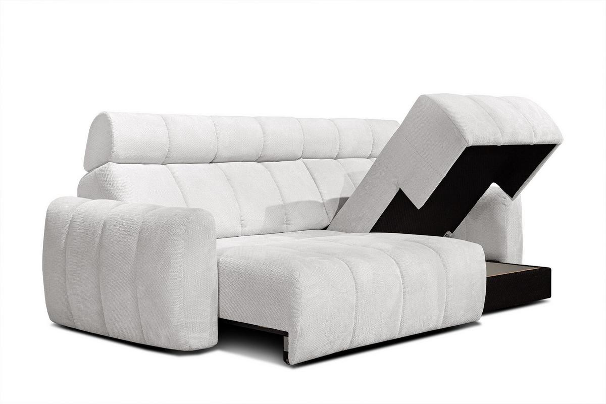 ECKSOFA KIMI 3-Sitzer, ausziehbarer Sitz, verstellbare Kopfstützen, cremefarben - Creme/Schwarz, Holzwerkstoff/Textil (270/160cm) - Wozimo