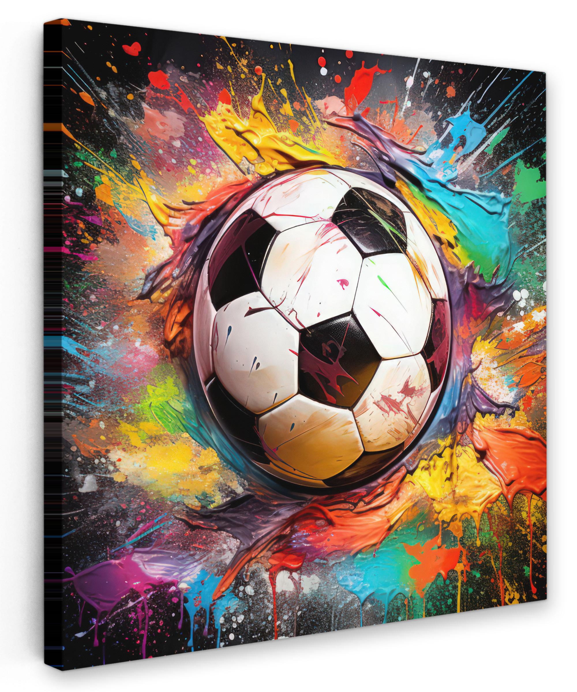 LEINWANDBILD Fußball - Farbe - Farben - Schwarz - Weiß Deko Wohnzimmer 20x20 cm - Weiß, Textil (20/20cm) - MuchoWow