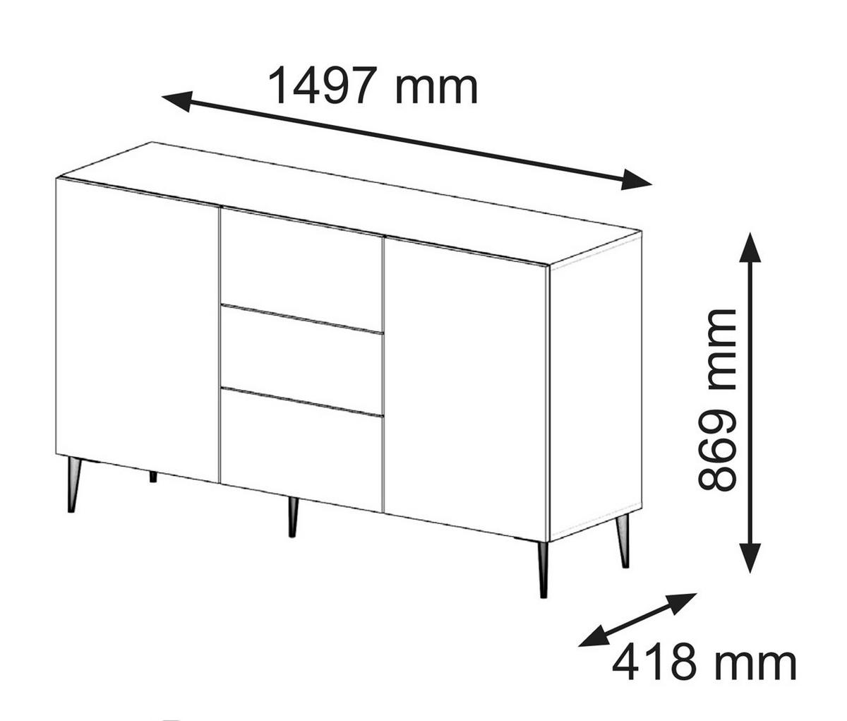 KOMMODE Schwarz, Schwarz, Schwarz 150/87/42 - Schwarz, Holzwerkstoff (150/87/42cm) - RAUMHIRSCH FURNITURE