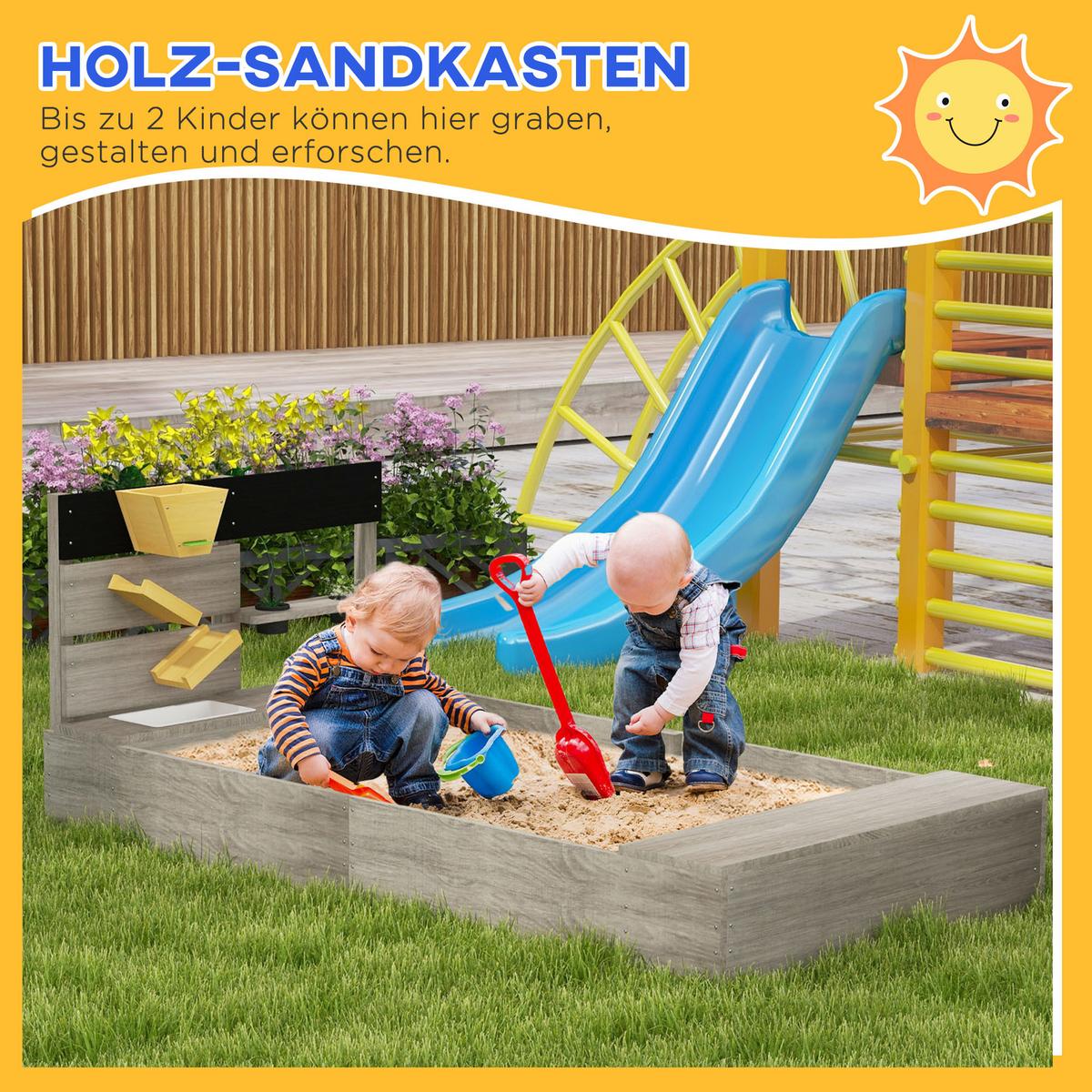 SANDKASTEN 154 x 80 x 60 cm Sandkiste aus Holz mit Küchenelementen Grau - Grau, Holz (154/80/60cm) - Outsunny