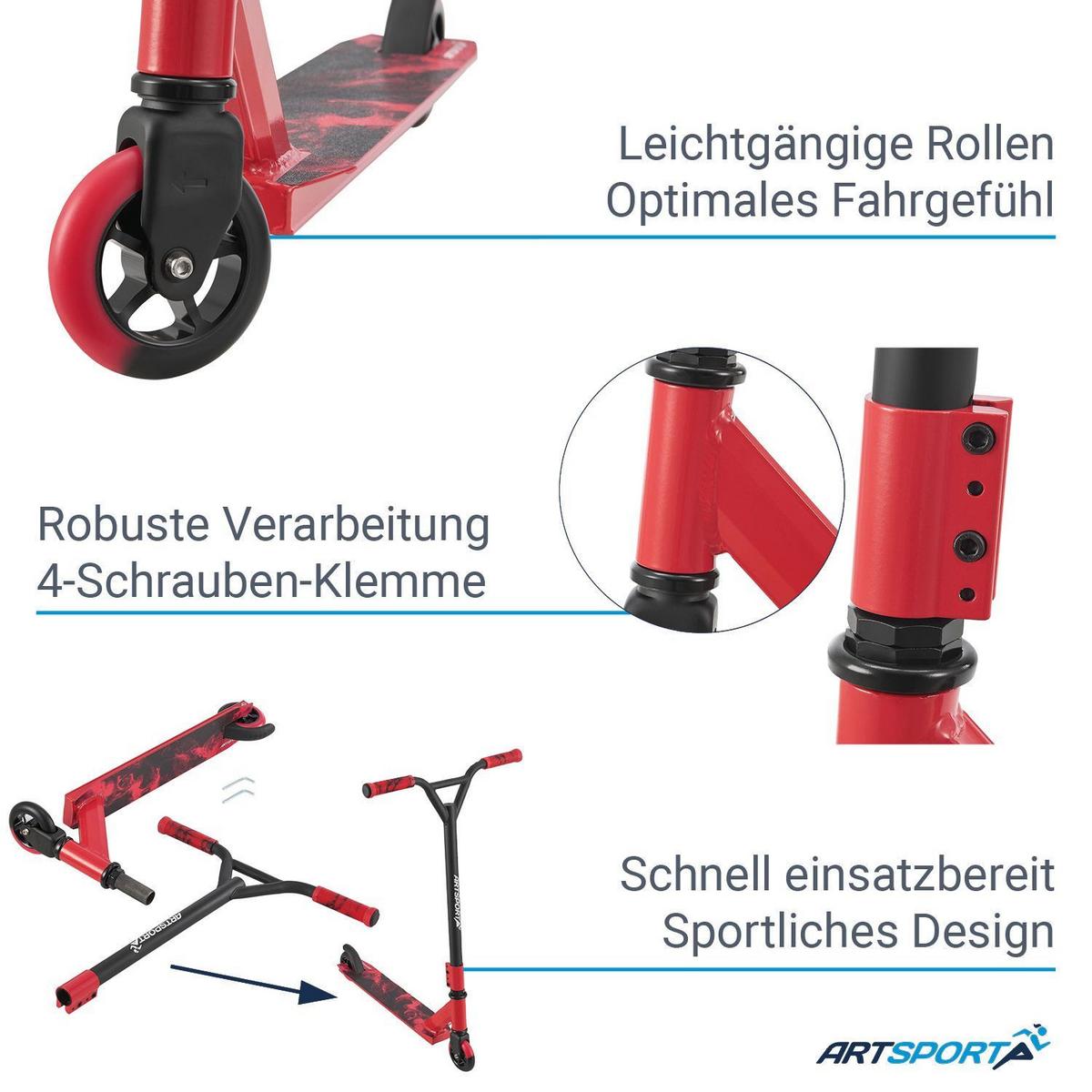 STUNTSCOOTER Red Smoke - Rot, Metall (66/47/84cm) - Artsport