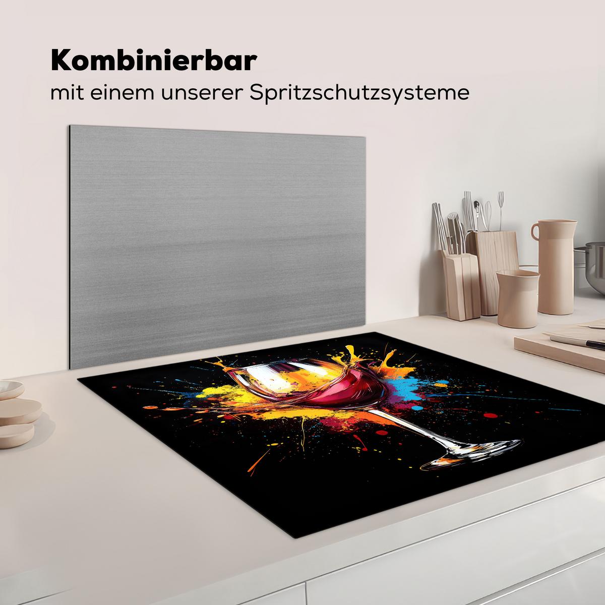 HERDABDECKPLATTE Wein - Glas - Graffiti - Getränk - Rot - Farbe Induktionsmatte 78x78 cm - Weinrot, Kunststoff (78/78/0.2cm) - MuchoWow